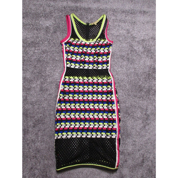 Gold Label Wow Couture Bandage Dress XS Small Colorful Mesh Sheer Bodycon - Picture 1 of 11
